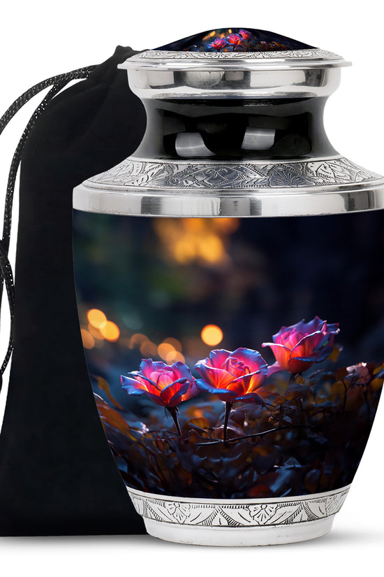 Elegant Triple Rose Funeral Urn - Decorative Floral Ashes Urn For Ashes