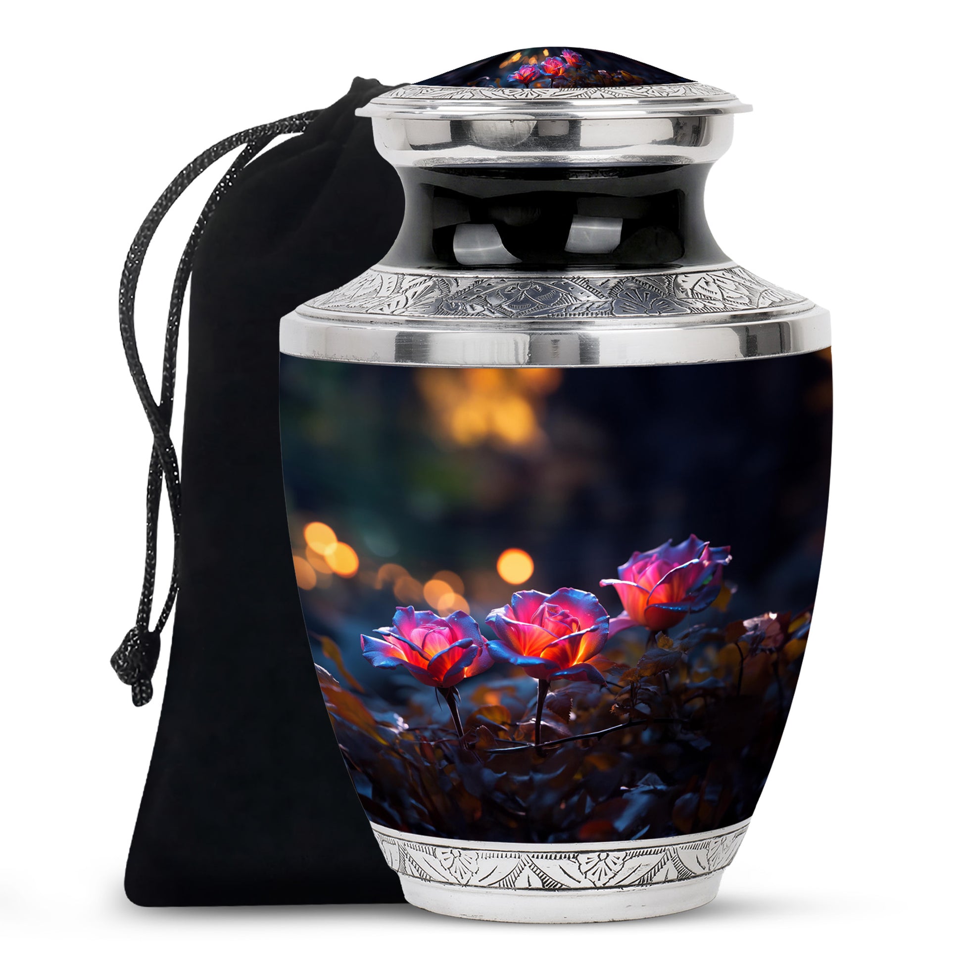Elegant Triple Rose Funeral Urn - Decorative Floral Ashes Urn For Ashes