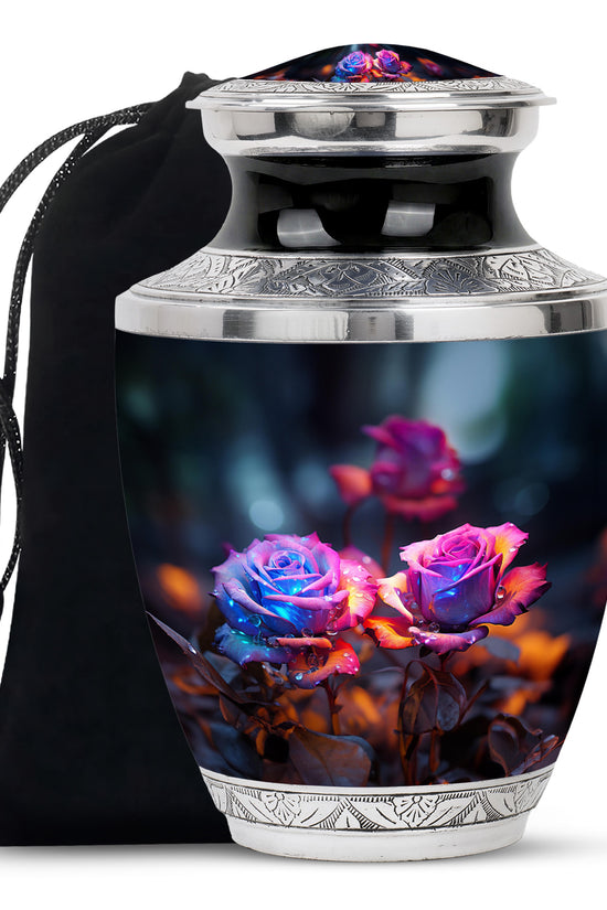 Midnight Rose Funeral Urn - Unique Flower Theme Memorial Urn For Ashes