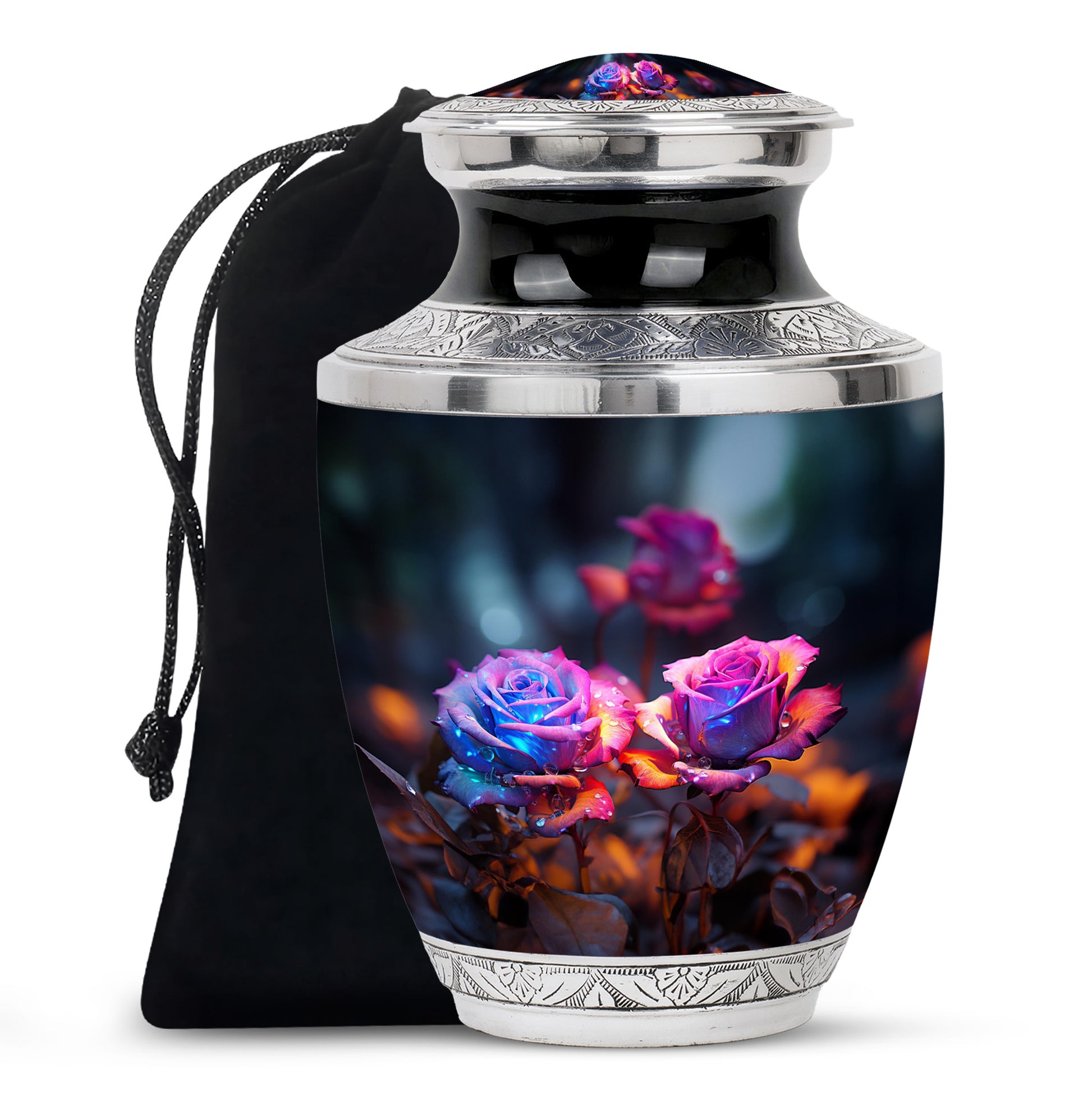 Midnight Rose Funeral Urn - Unique Flower Theme Memorial Urn For Ashes