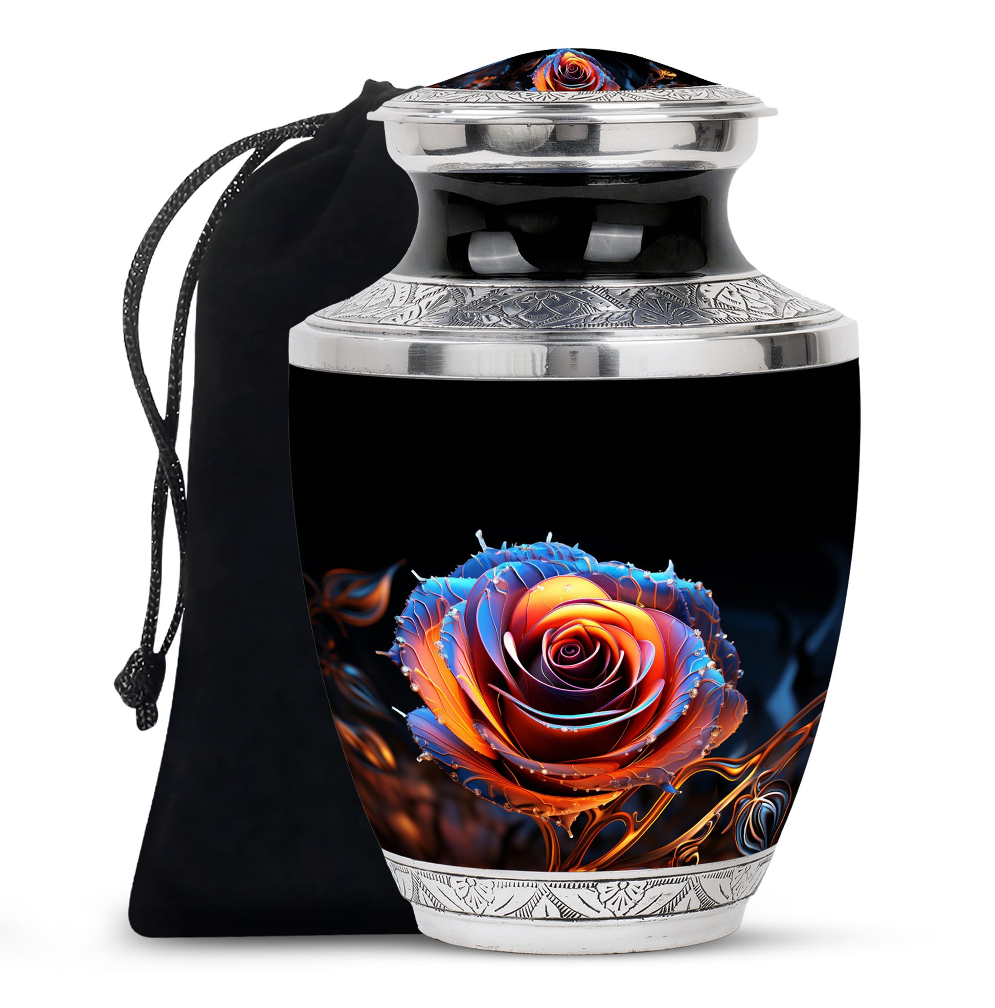 Beautiful Rose Theme Memorial Urn - Aluminum Cremation Urn For Loved Ones
