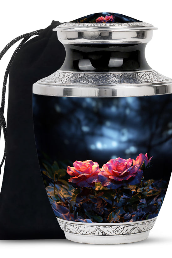 Pink Rose Theme Funeral Urn - Large Memorial Urn For Human Ashes