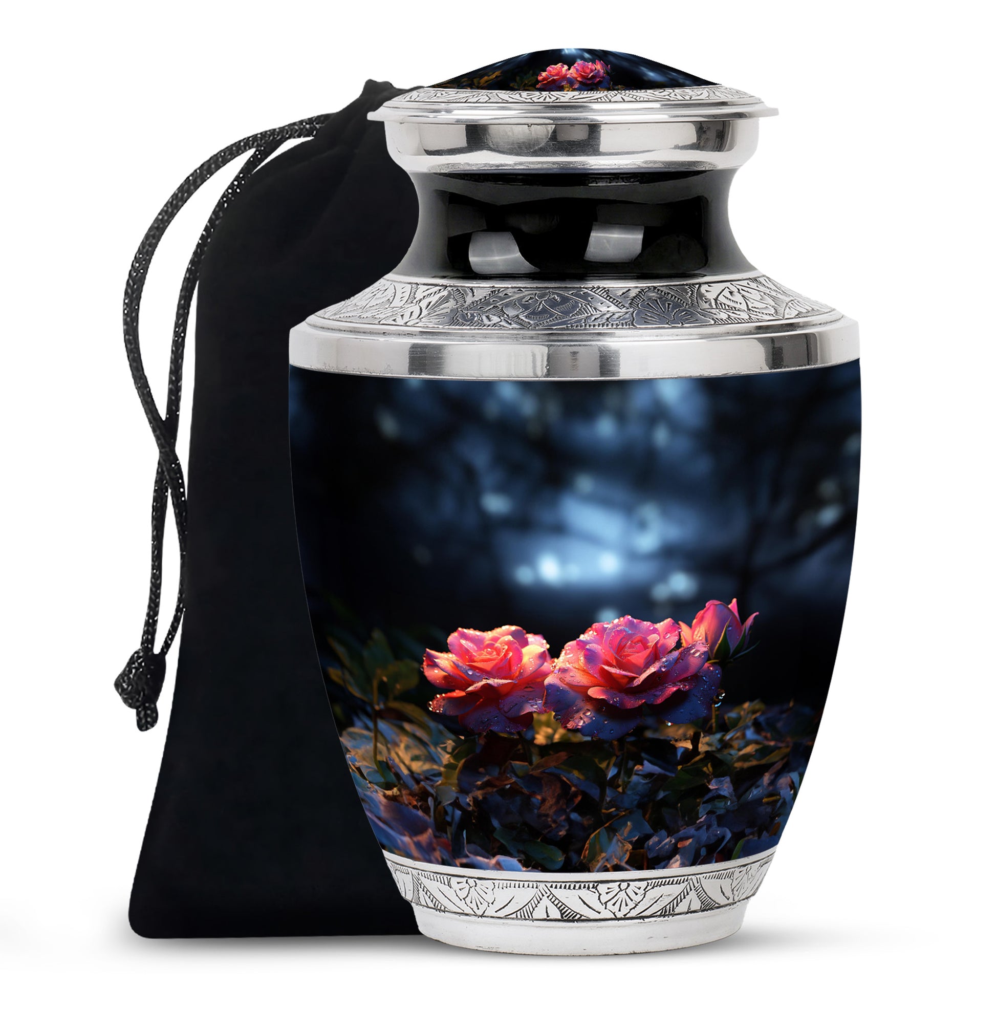 Pink Rose Theme Funeral Urn - Large Memorial Urn For Human Ashes