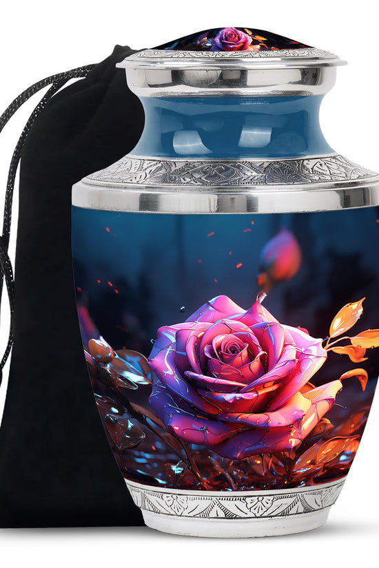 Rose Theme Memorial Urn - Aluminium Cremation Urn For Ashes