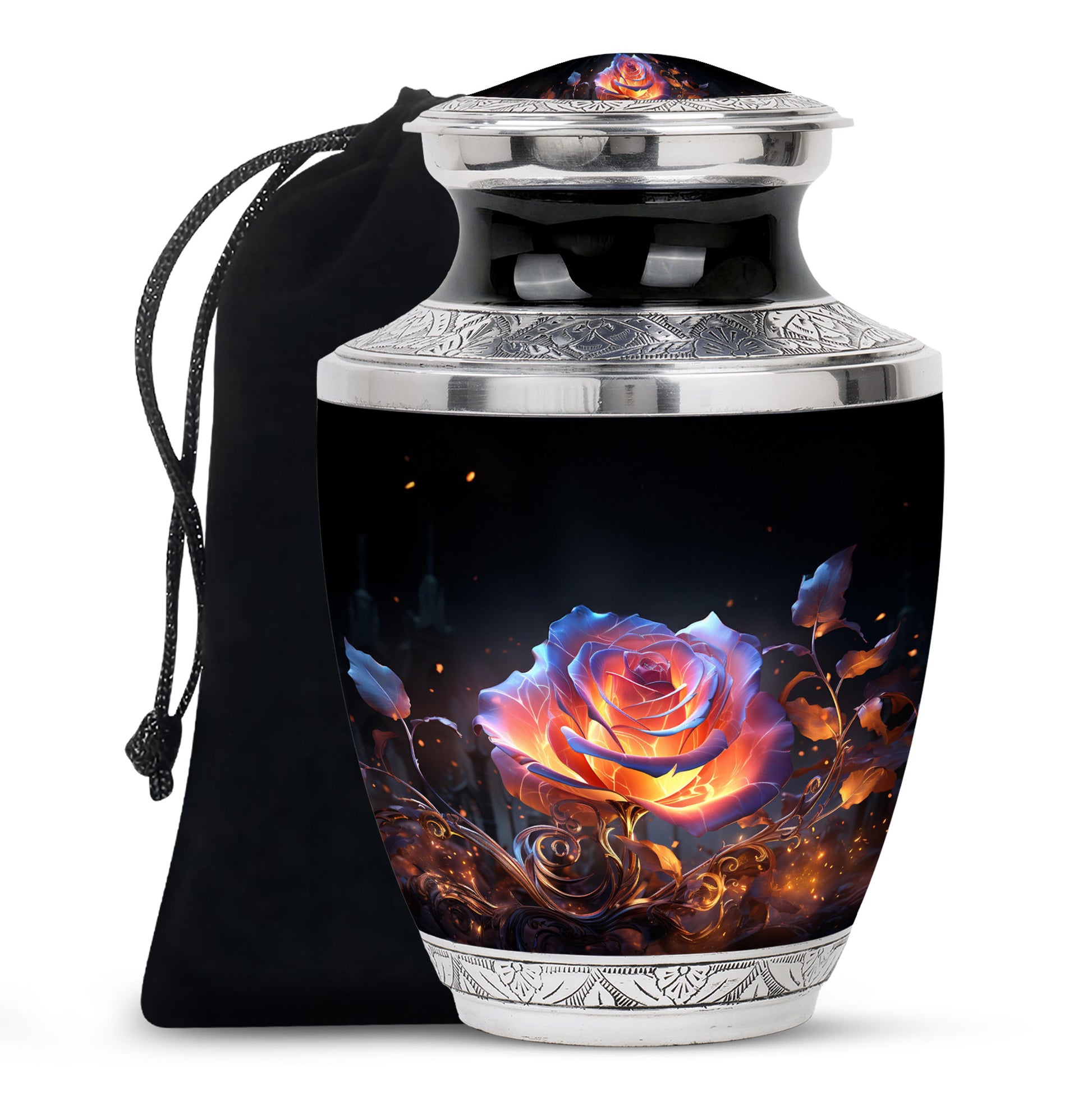 Glowing Rose Cremation Urn - Fantasy Memorial Urn For Ashes