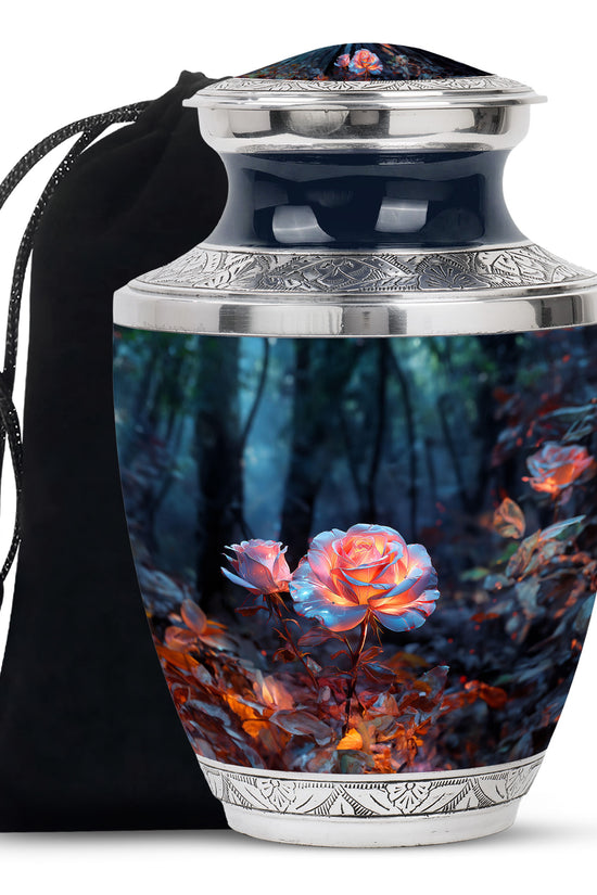 White Rose Theme Funeral Urn - Aluminium Memorial Urn For Loved Ones