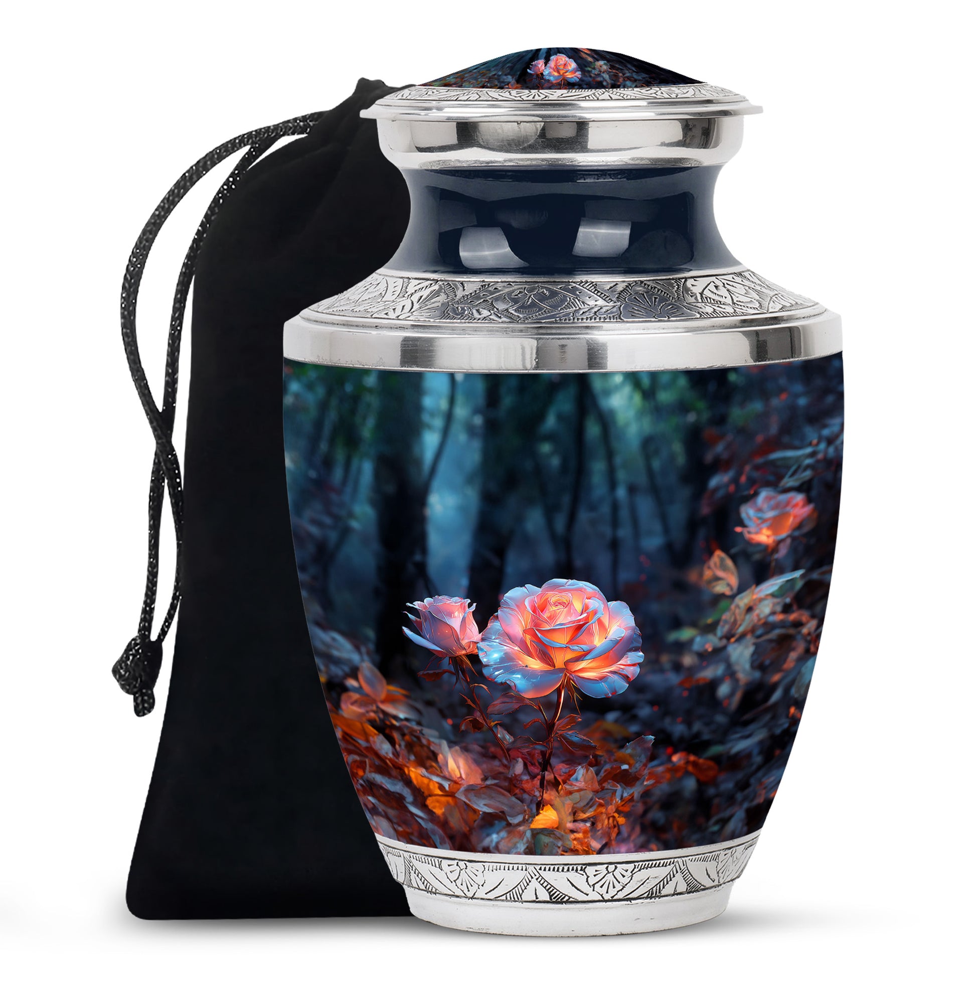 White Rose Theme Funeral Urn - Aluminium Memorial Urn For Loved Ones