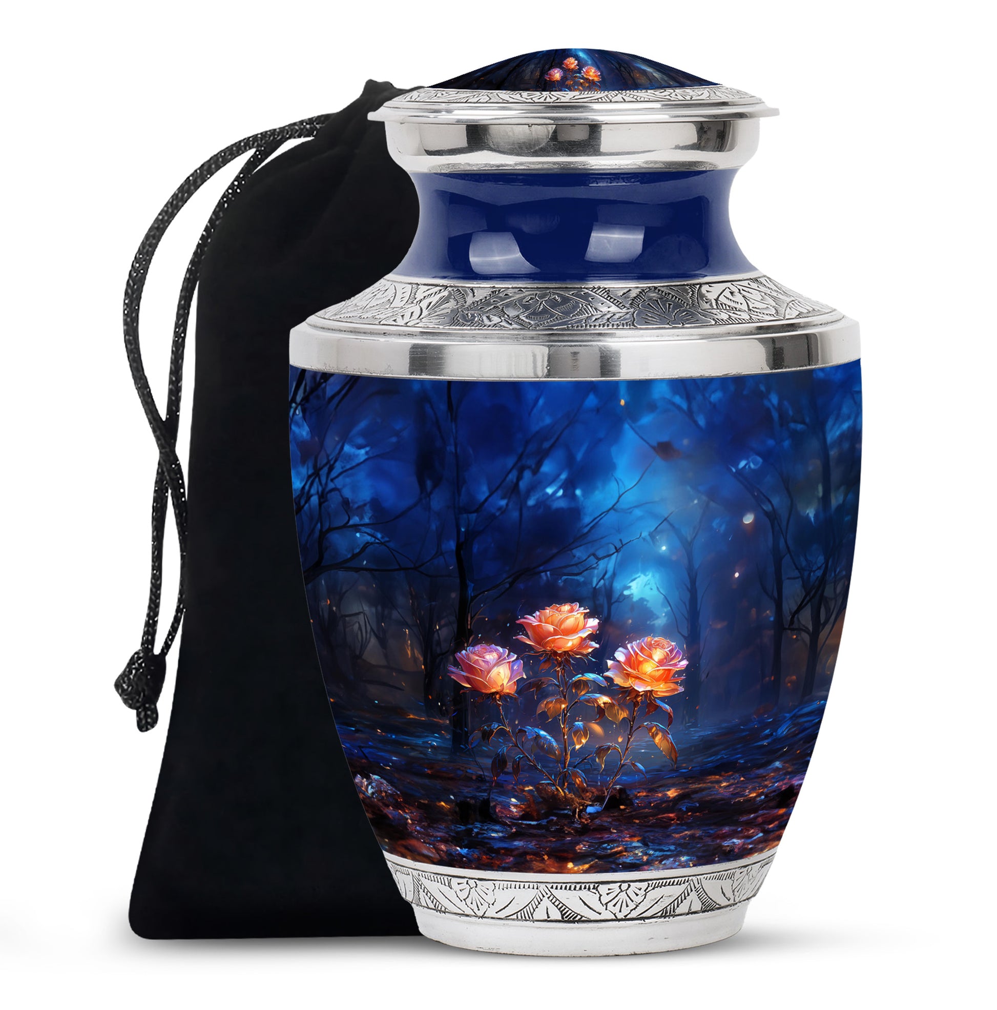 Beautiful White Rose Memorial Urn - Large Funeral Urn For Ashes