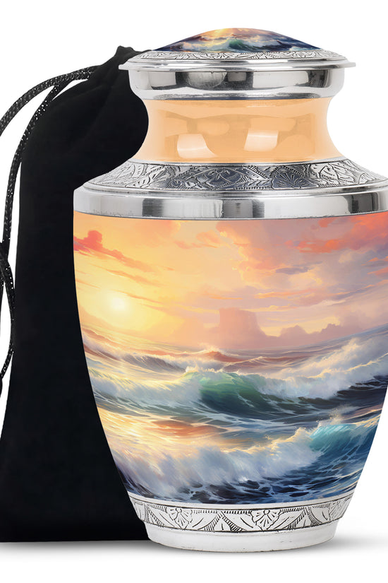 Beautiful Beach Theme Funeral Urn - Sunset Memorial Urn For Adult Ashes