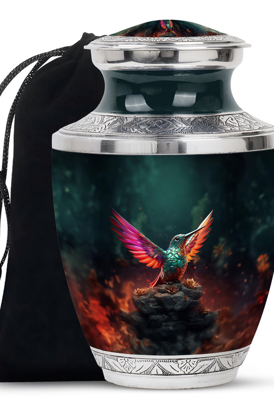 Green Hummingbird Funeral Urn - Decorative Memorial Urn For Adults Ashes