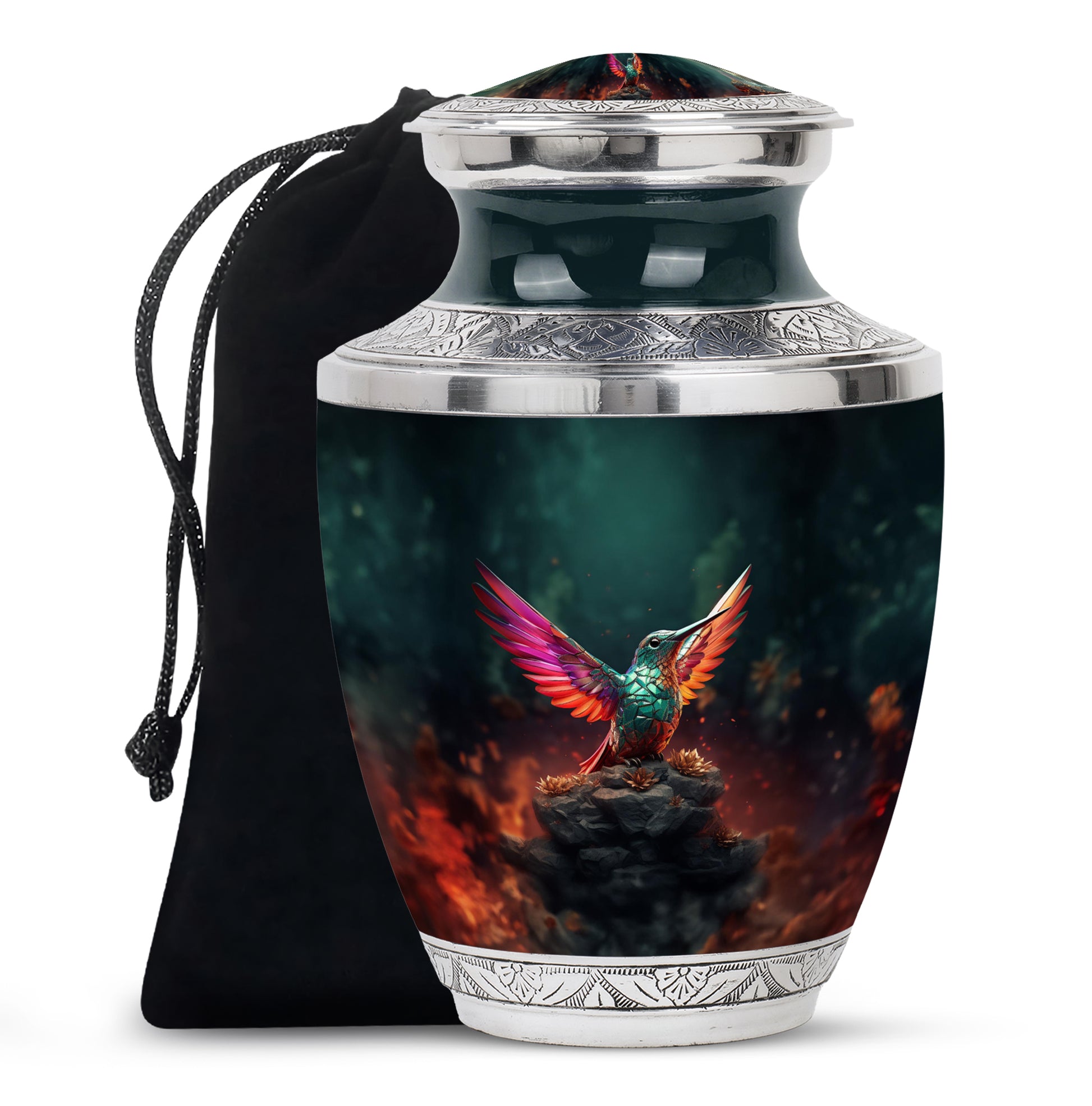 Green Hummingbird Funeral Urn - Decorative Memorial Urn For Adults Ashes