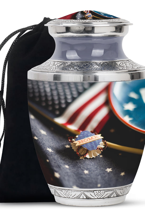US Flag Theme Memorial Urn - Large Cremation Urn For Human Ashes