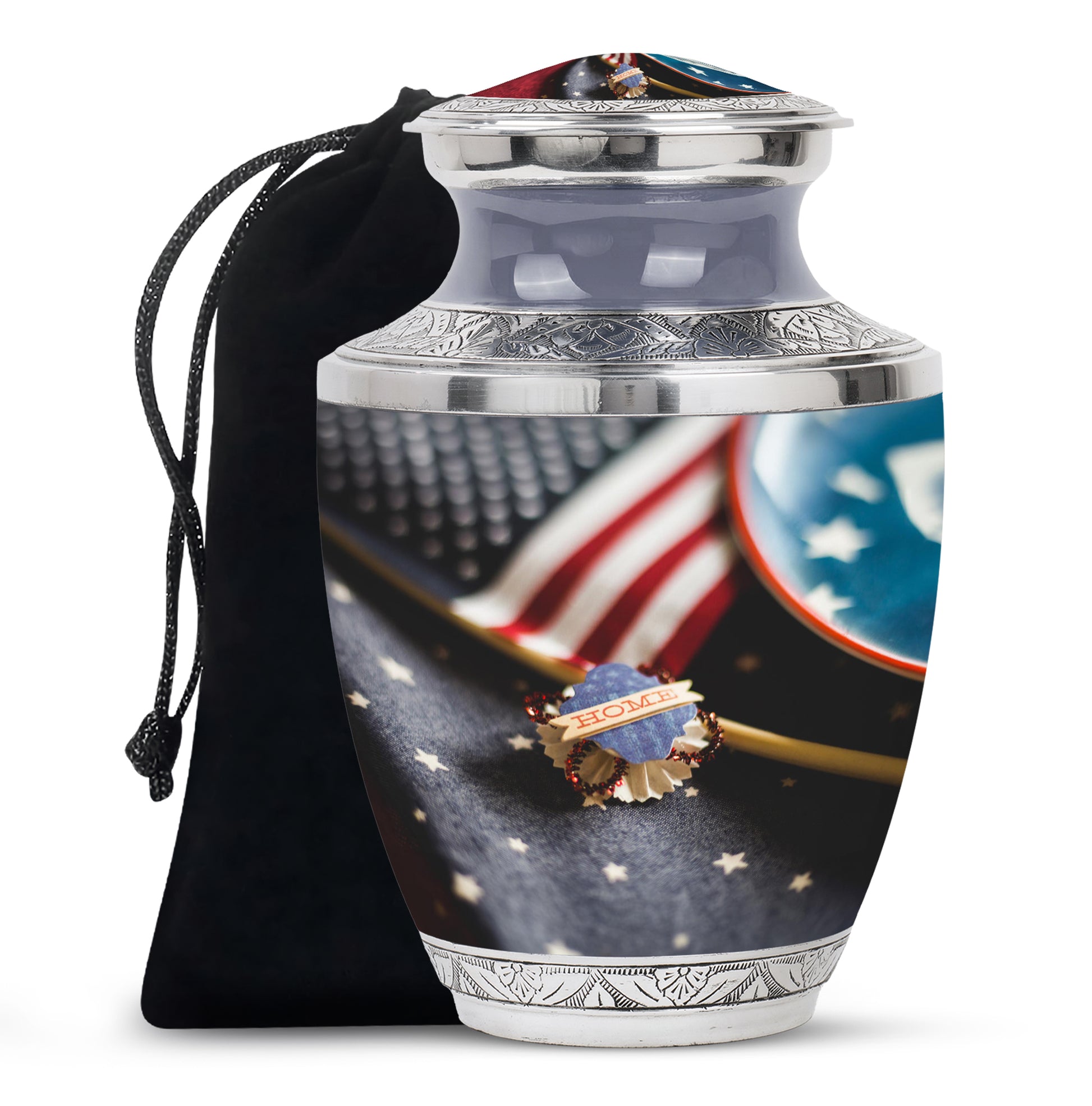 US Flag Theme Memorial Urn - Large Cremation Urn For Human Ashes