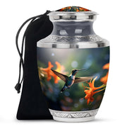 Floral Hummingbird Memorial Urn - Aluminium Cremation Urn For Adult Ashes