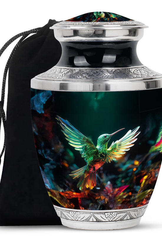 Green Crystal Hummingbird Funeral Urn - Artistic Memorial Urn For Male & Female