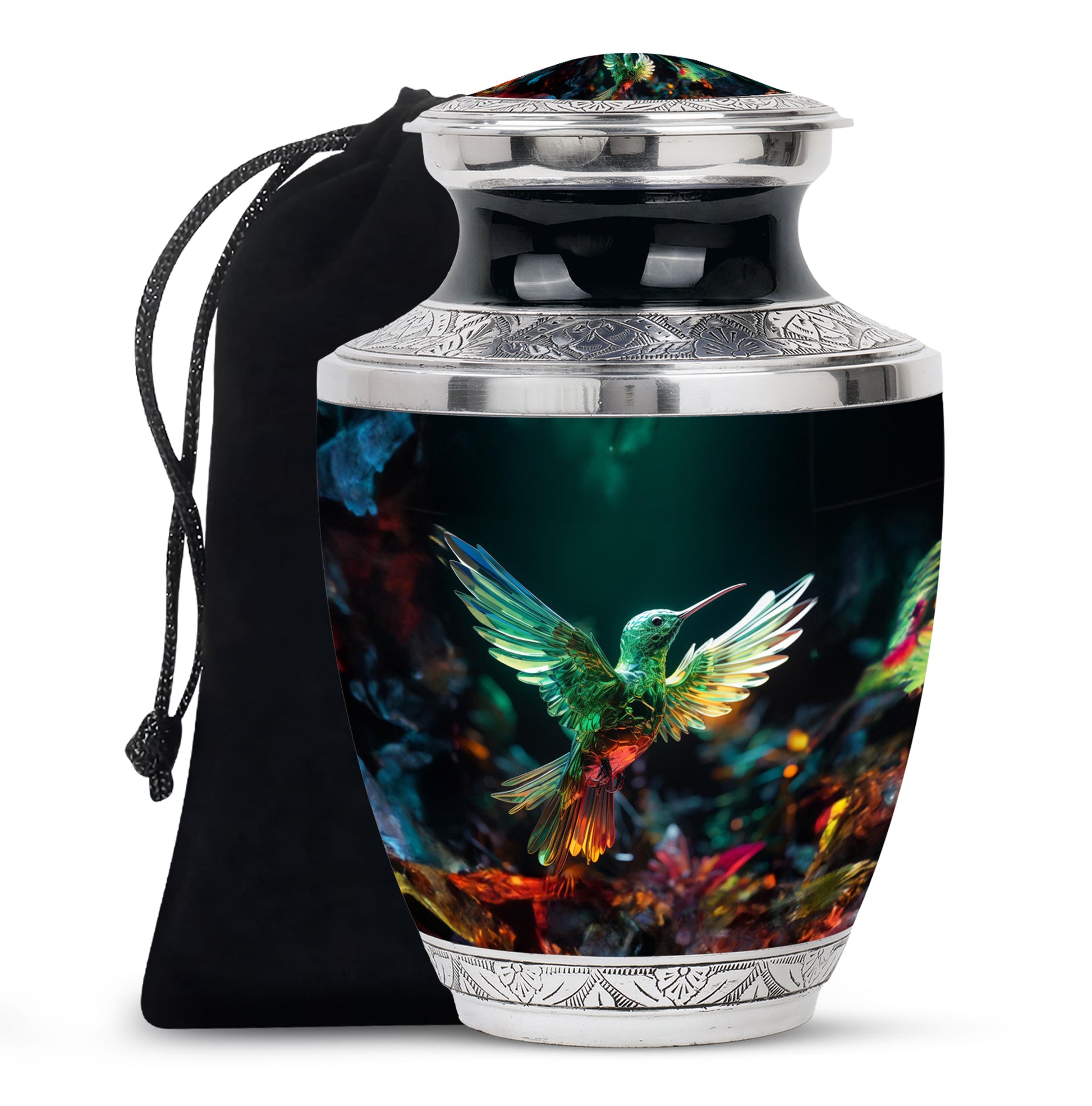Green Crystal Hummingbird Funeral Urn - Artistic Memorial Urn For Male & Female
