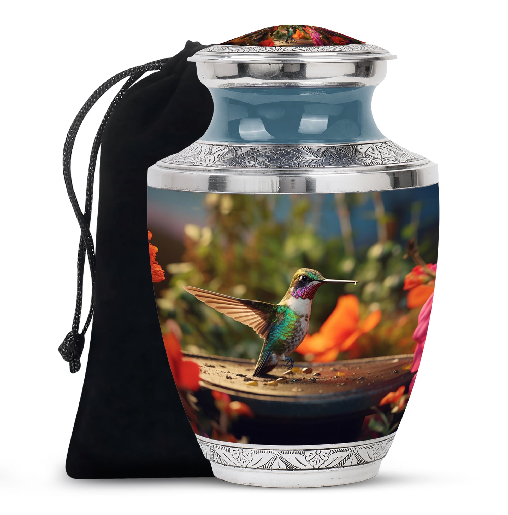 Elegant Hummingbird Memorial Urn - Aluminium Cremation Urn For Human Ashes