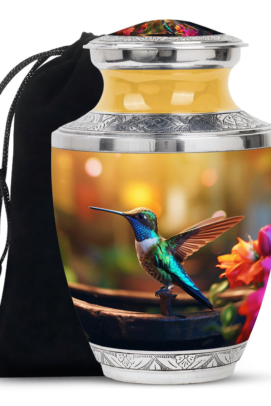 Classic Hummingbird Cremation Urn - Yellow Large Memorial Urn For Loved Ones