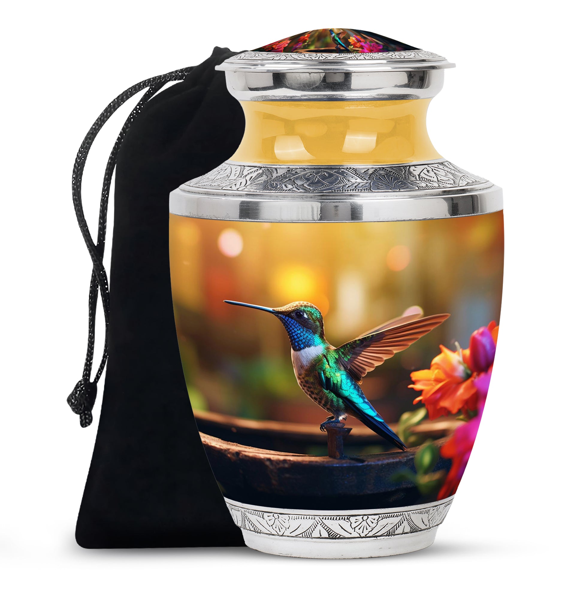Classic Hummingbird Cremation Urn - Yellow Large Memorial Urn For Loved Ones