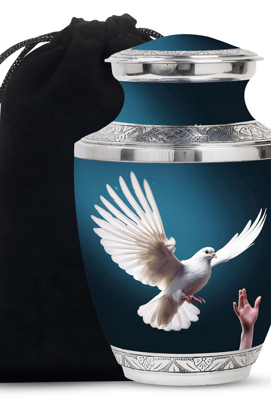 Dove Bird Beautiful Funeral Urn - Blue Aluminium Urn For Human Ashes