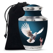 Dove Bird Beautiful Funeral Urn - Blue Aluminium Urn For Human Ashes