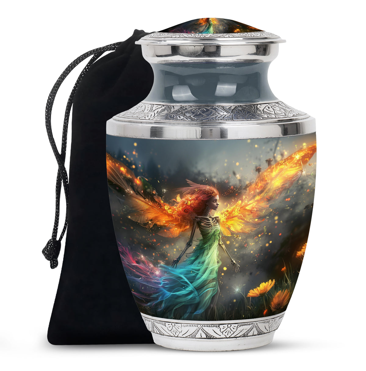 Flame Wing Angel Memorial Urn - Dark Cremation Urn For Male & Female