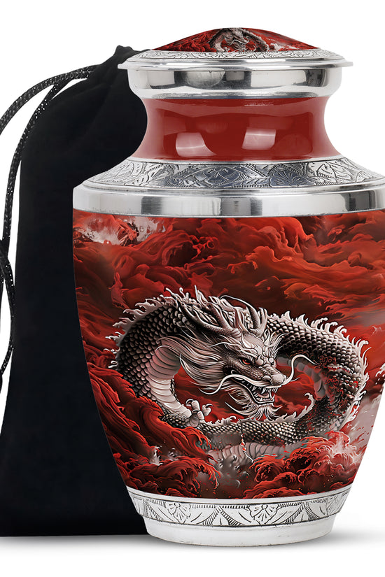 Japanese Dragon Memorial Urn - Aluminium Large Urn For Adult Ashes