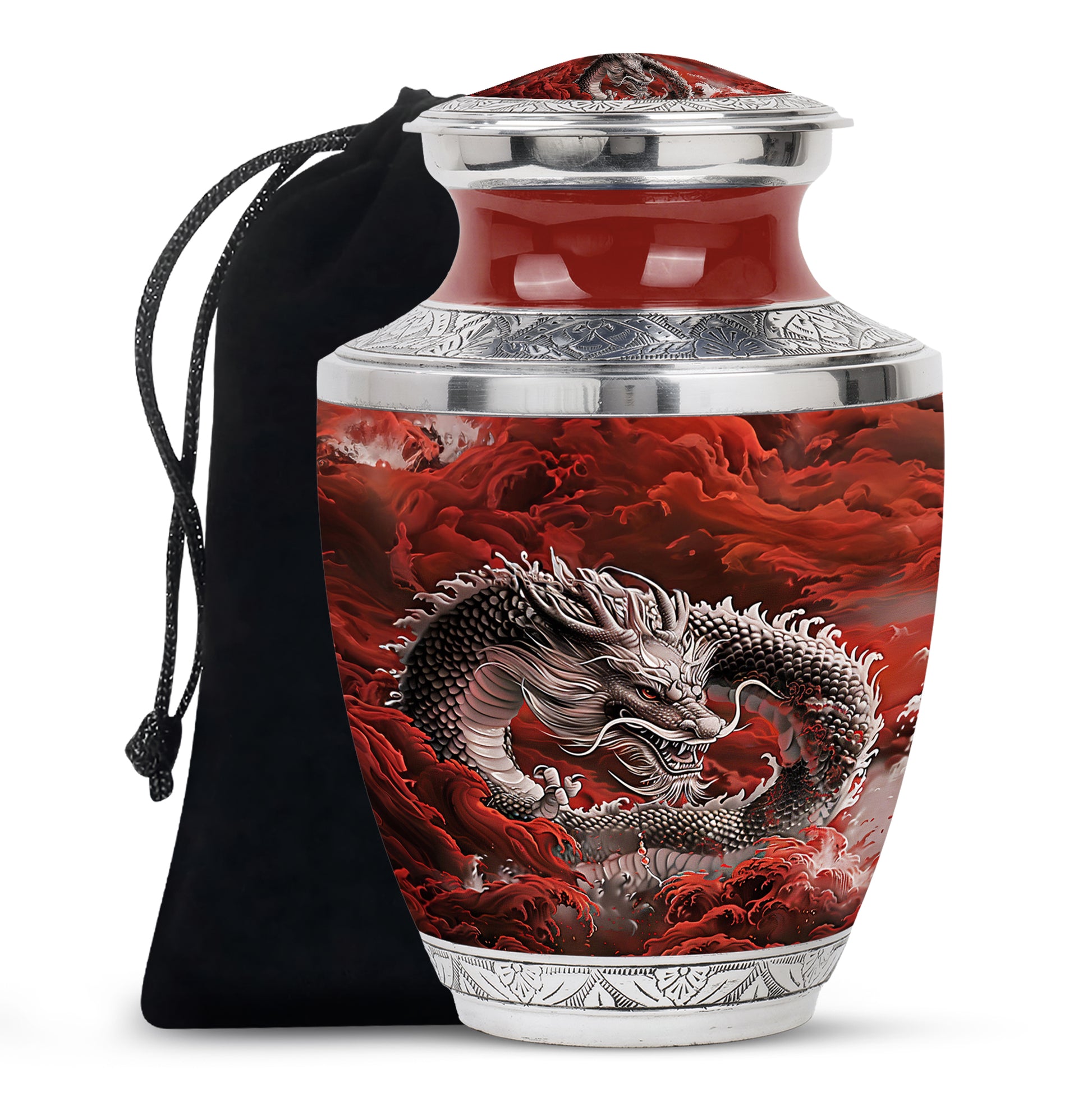 Japanese Dragon Memorial Urn - Aluminium Large Urn For Adult Ashes