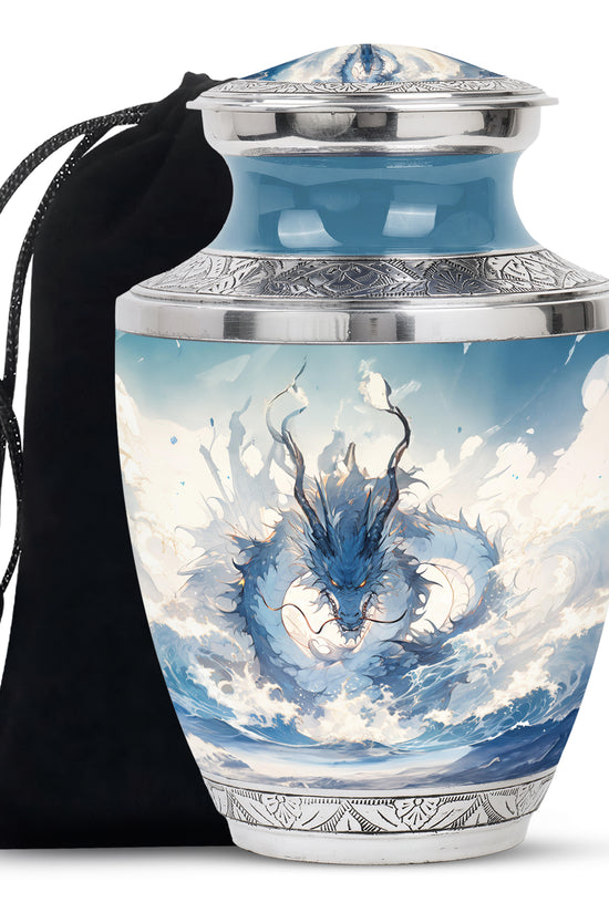 Mystic Blue Dragon Cremation Urn For Adult - Artistic Funeral Urn For Ashes