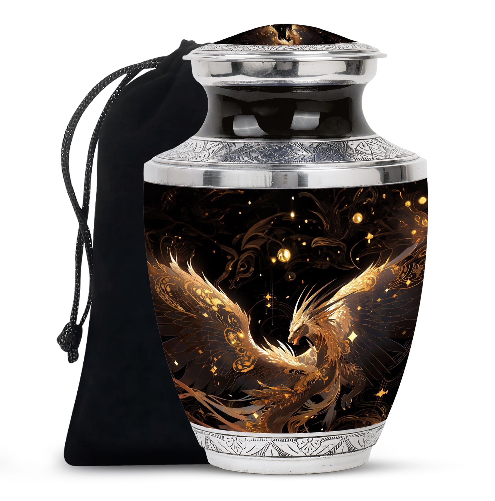 Celestial Silver Dragon Funeral Urn For Adults - Premium Aluminium Urn
