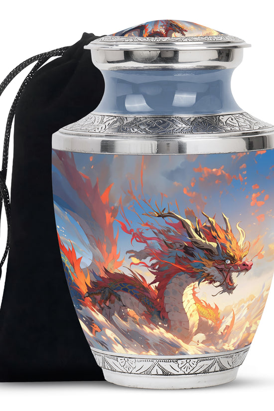 Golden Phoenix Dragon Funeral Urn For Human Ashes - Decorative Memorial Urn