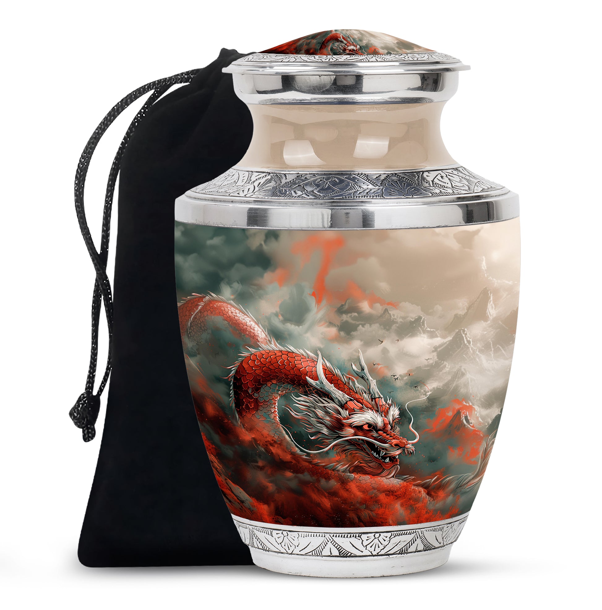 Midnight Dragon Moon Cremation Urn - Black Aluminium Urn For Adult Ashes