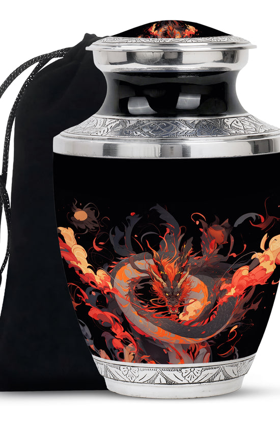 Dragon Fantasy Cremation Urn For Human Ashes - Aluminium Black Memorial Urn