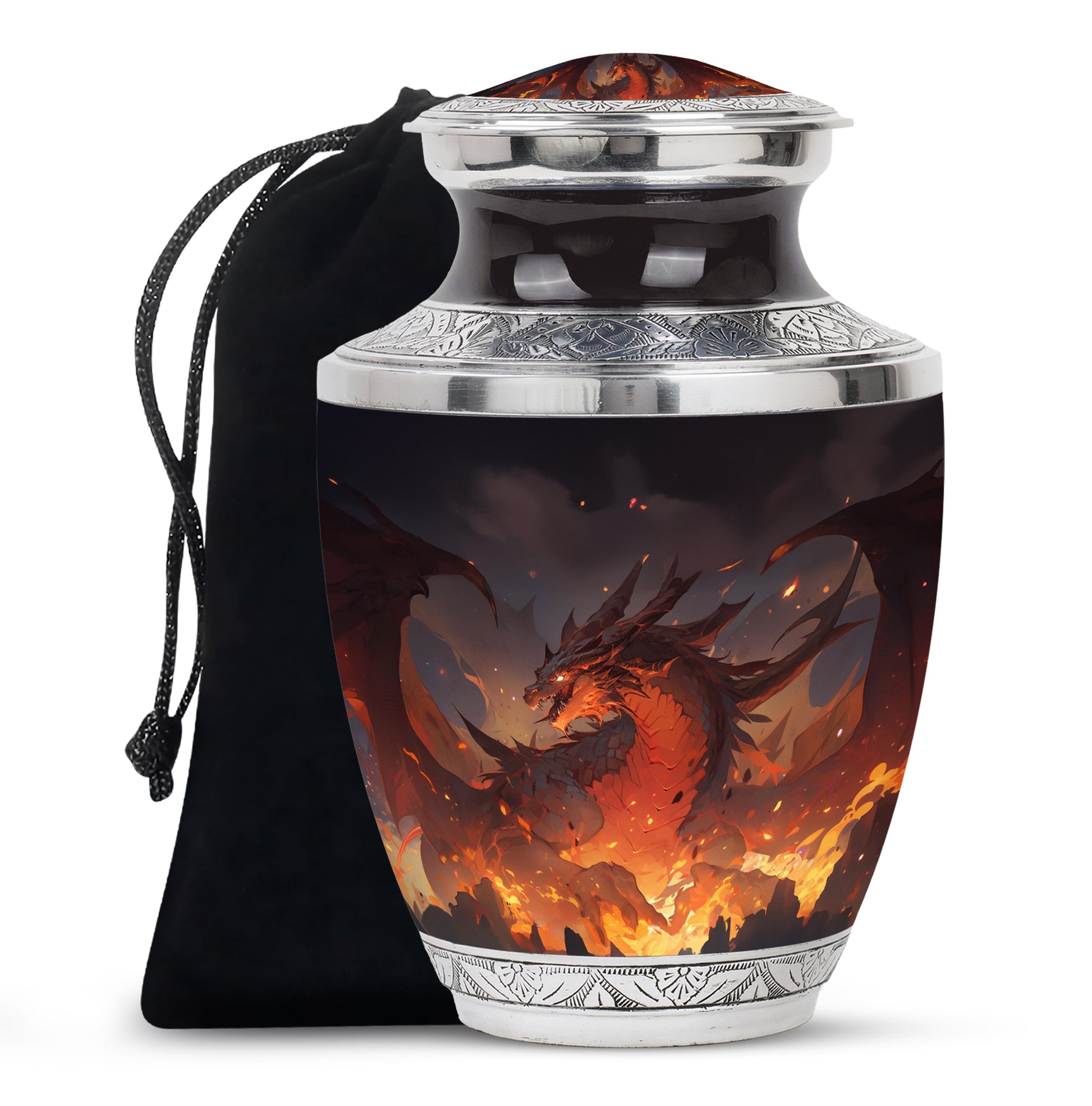 Mystic Fire Dragon Funeral Urn For Ashes - Red And Gold Burial Urn