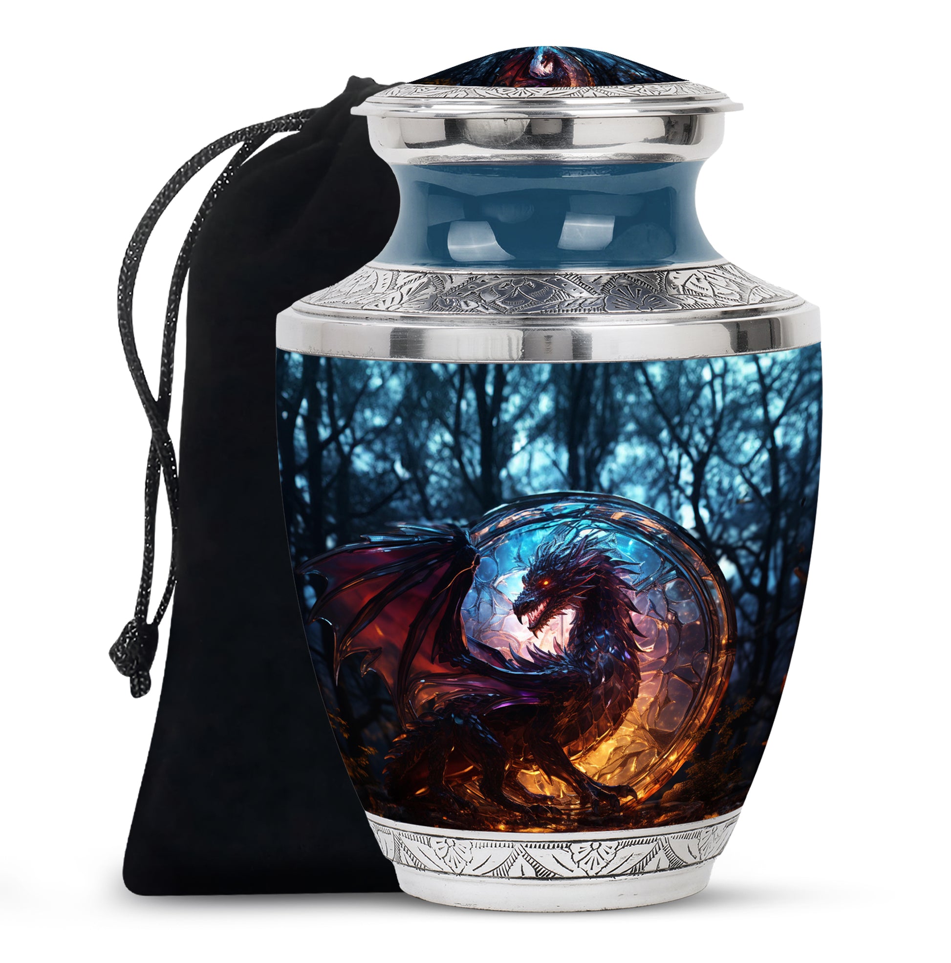 Blue Thunder Dragon Memorial Urn For Ashes - Decorative Cremation Urn