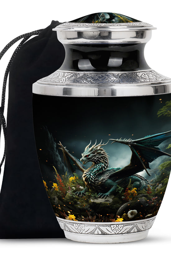 Black Dragon Theme Funeral Urn - Black Aluminium Cremation Urn For Loved Ones