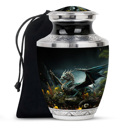 Black Dragon Theme Funeral Urn - Black Aluminium Cremation Urn For Loved Ones