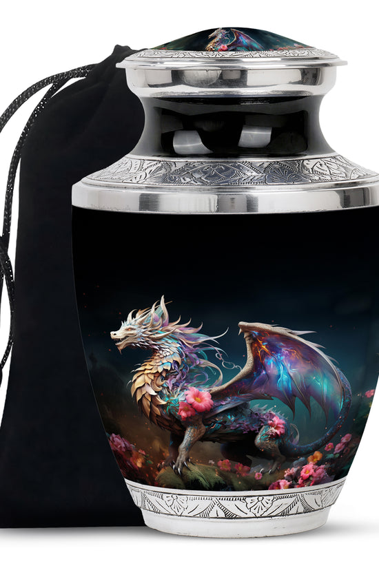 Dragon Warrior Theme Funeral Urn - Scenic Aluminium Memorial Urn For Ashes