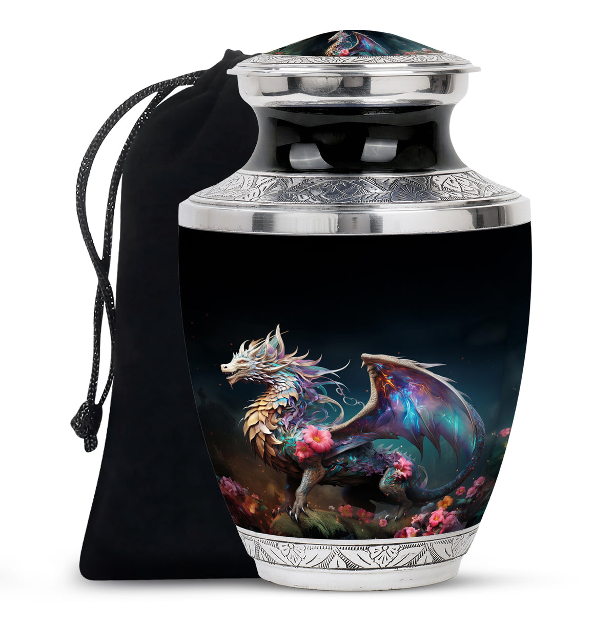 Dragon Warrior Theme Funeral Urn - Scenic Aluminium Memorial Urn For Ashes