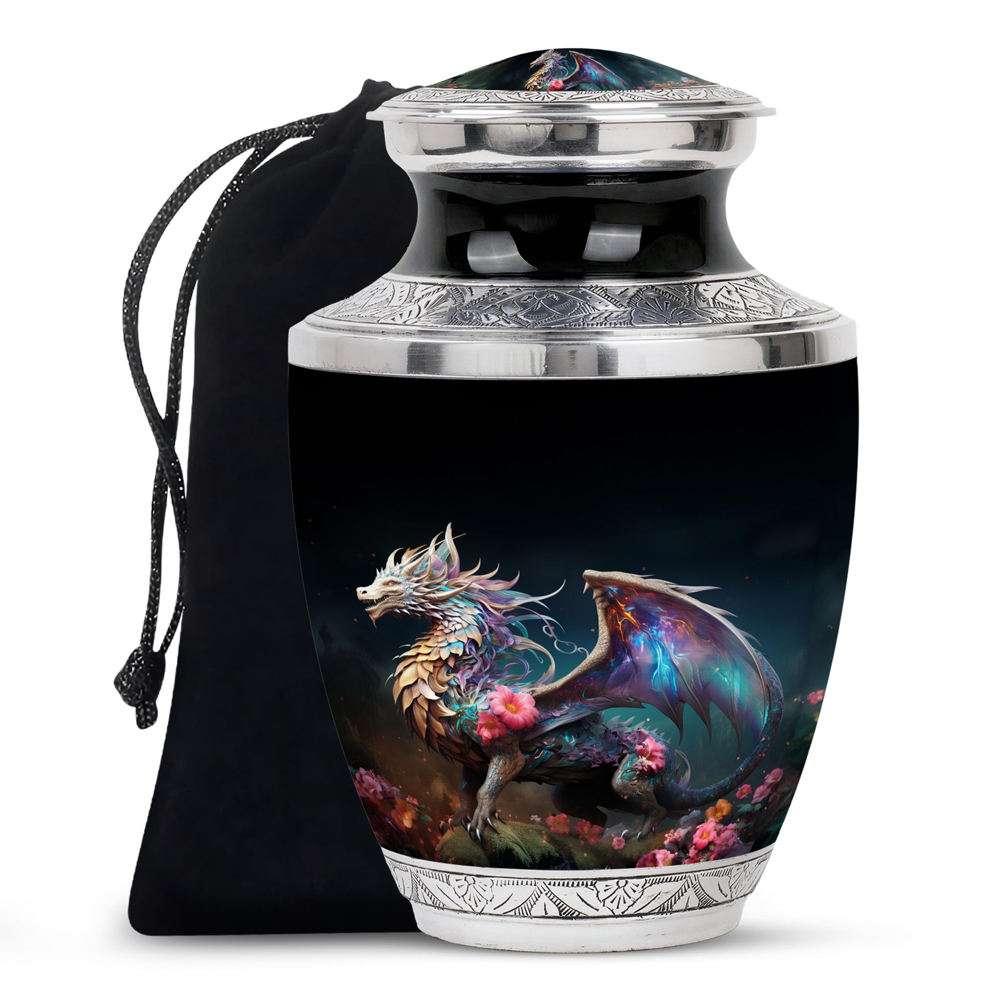 Dragon Warrior Theme Funeral Urn - Scenic Aluminium Memorial Urn For Ashes