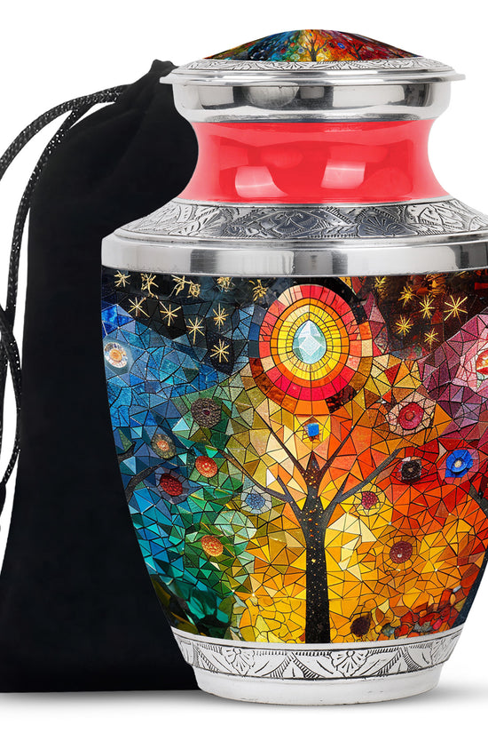 Colourful Artistic Tree Cremation Urn - Large Funeral Urn For Ashes