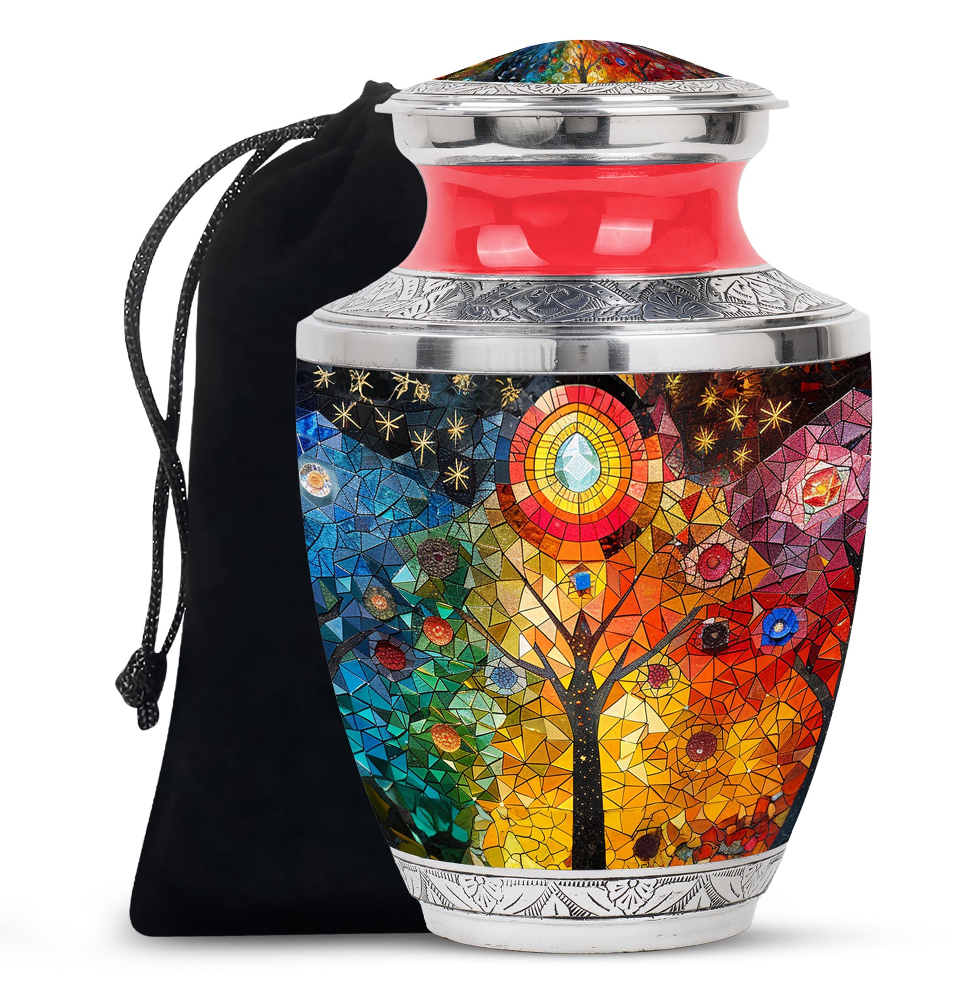 Colourful Artistic Tree Cremation Urn - Large Funeral Urn For Ashes