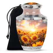 Sunset Sunflower Cremation Urn - Golden Memorial Urn For Ashes