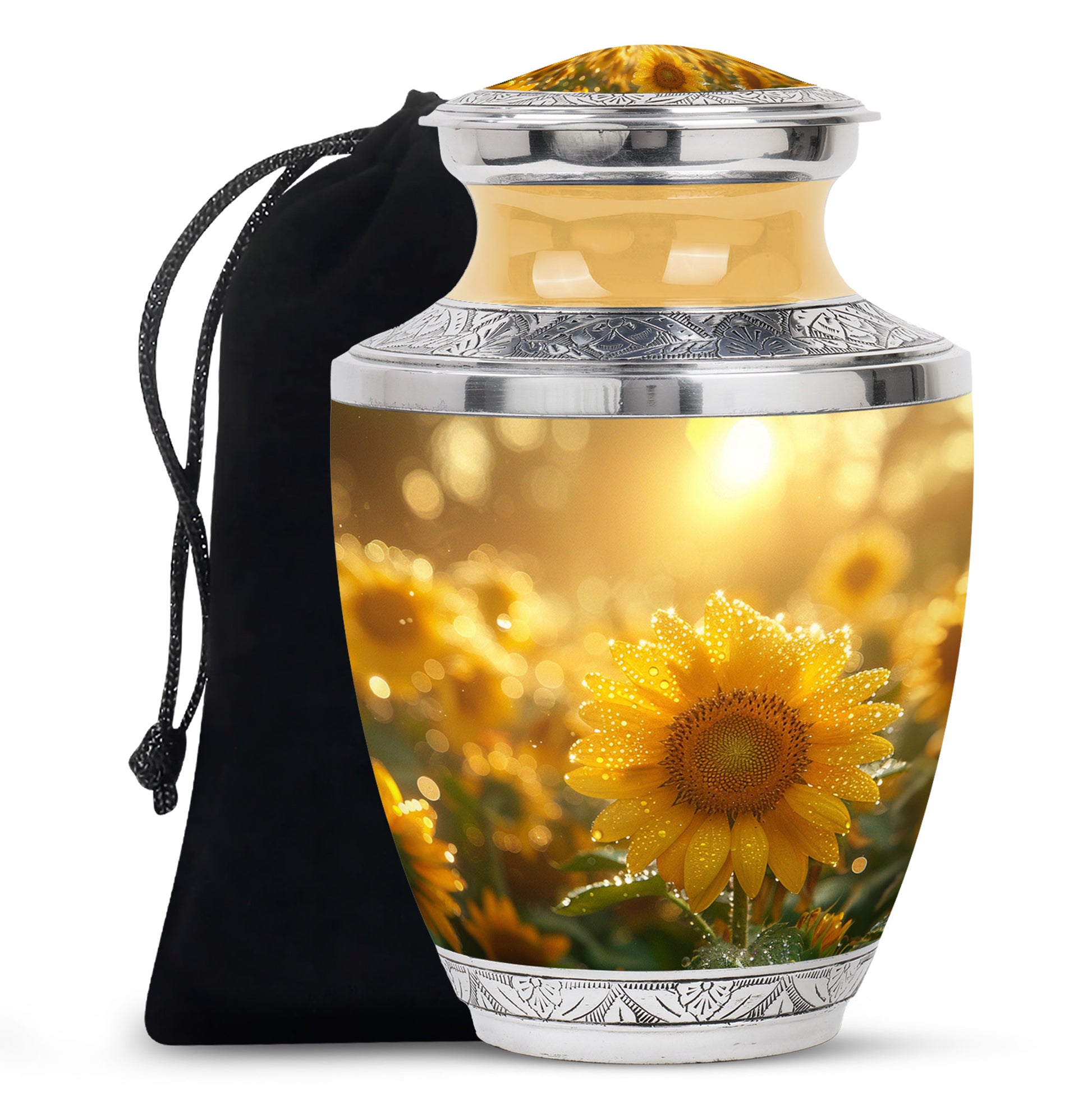 Floral Sunflower Cremation Urn - Peaceful Ashes Urn For Loved Ones