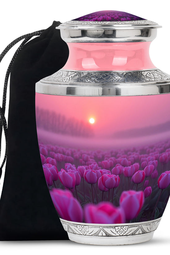 Sunset Pink Tulip Funeral Urn - Elegant Cremation Urn For Human Ashes