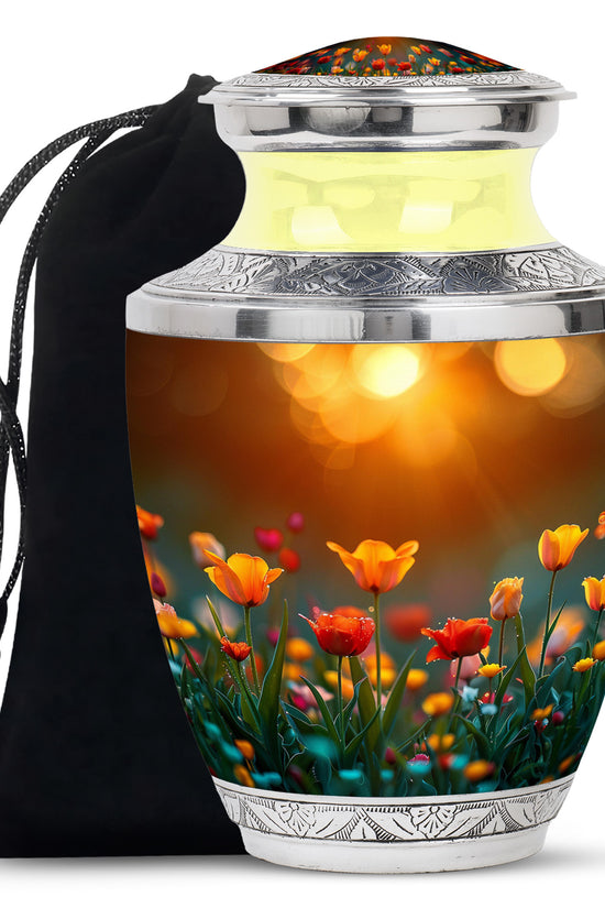 Tulip Garden Memorial Urn - Flower Theme Funeral Urn For Ashes