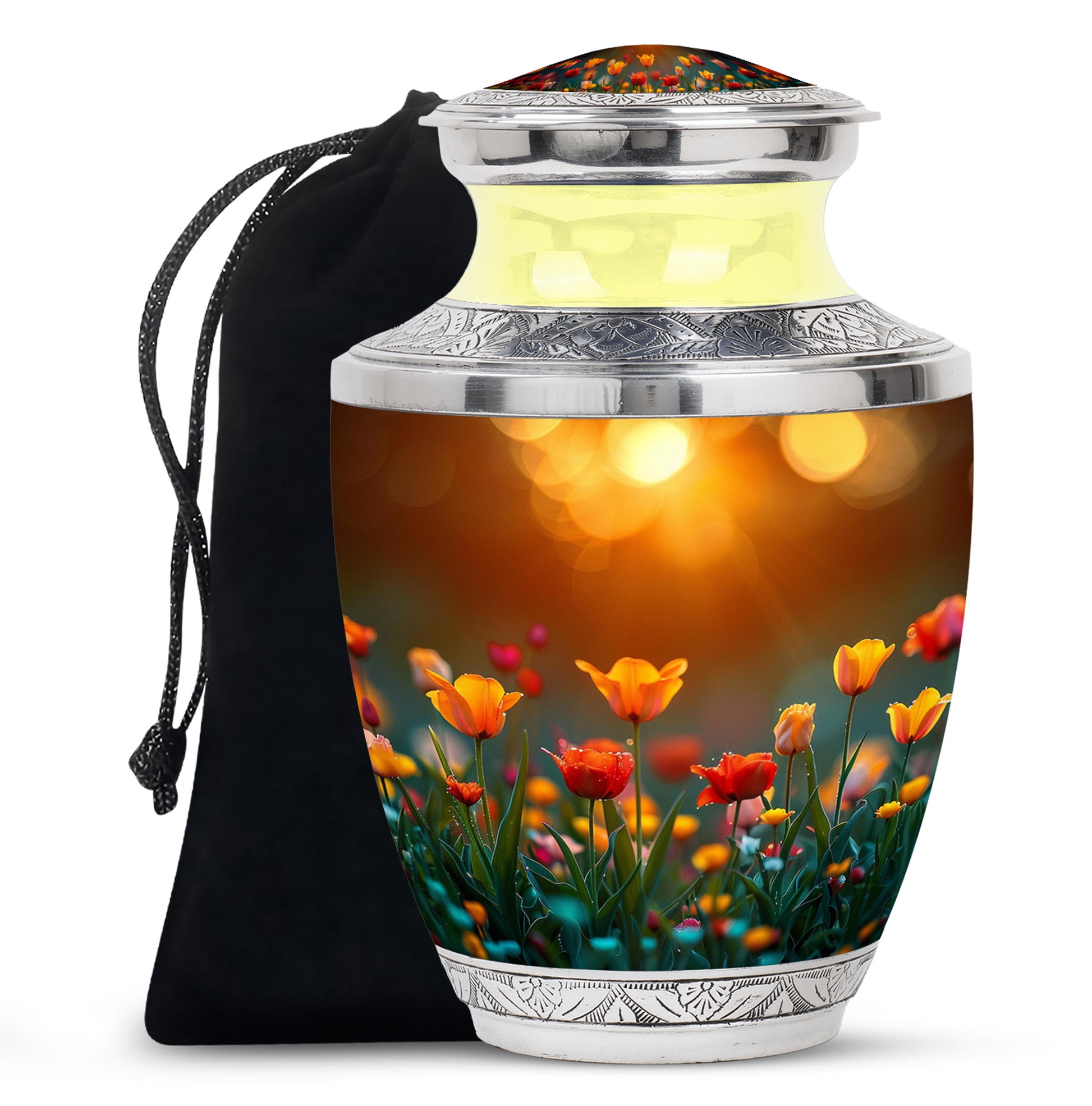 Tulip Garden Memorial Urn - Flower Theme Funeral Urn For Ashes
