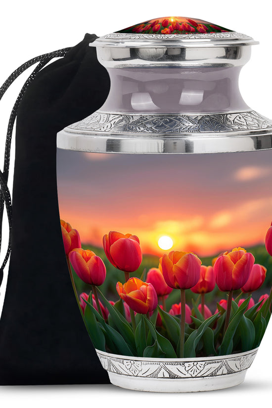 Orange Tulip Cremation Urn - Large Funeral Urn For Adult Ashes