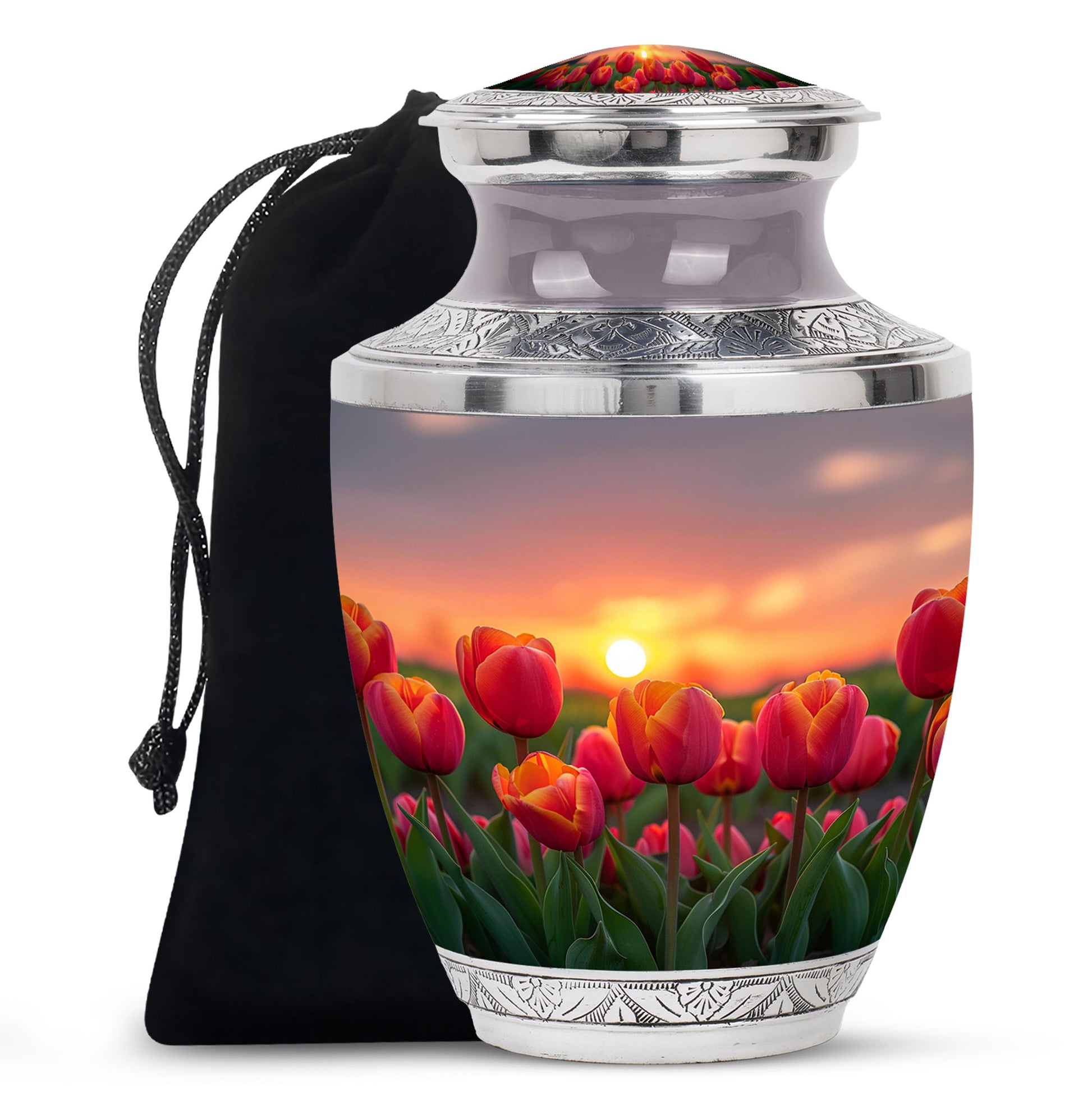 Orange Tulip Cremation Urn - Large Funeral Urn For Adult Ashes
