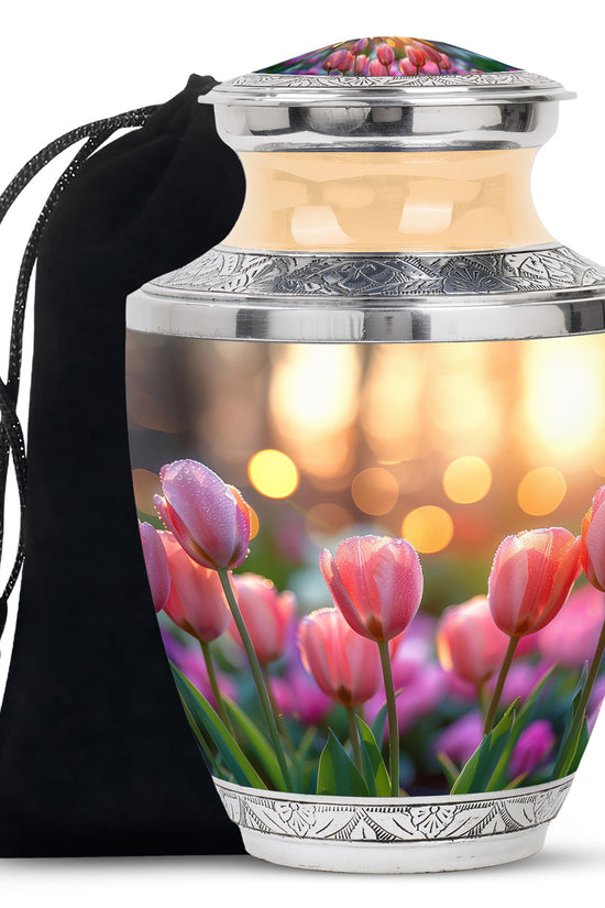 Pink Flower Funeral Urn - Decorative Adult Cremation Urn For Ashes